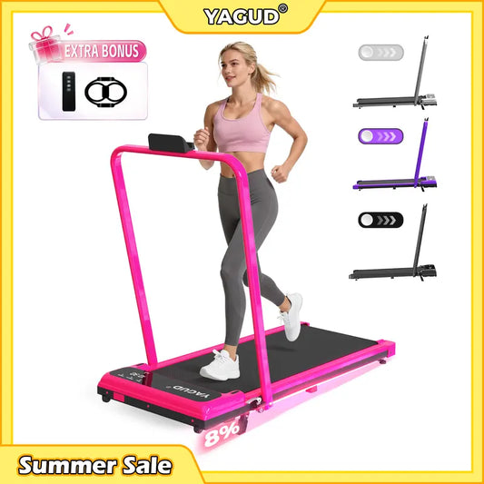 【SUMMERSALE】 YAGUD Foldable Handrail Adjustable Incline Treadmill, Low Noise Motor Walking Pad, 265lbs Weight Capacity, Remote Control & Wheels for Easy mobility, Dual Shock Absorption System Home Gym Equipment, Home Workout Equipment